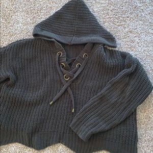 Crocheted ribbed green hoodie